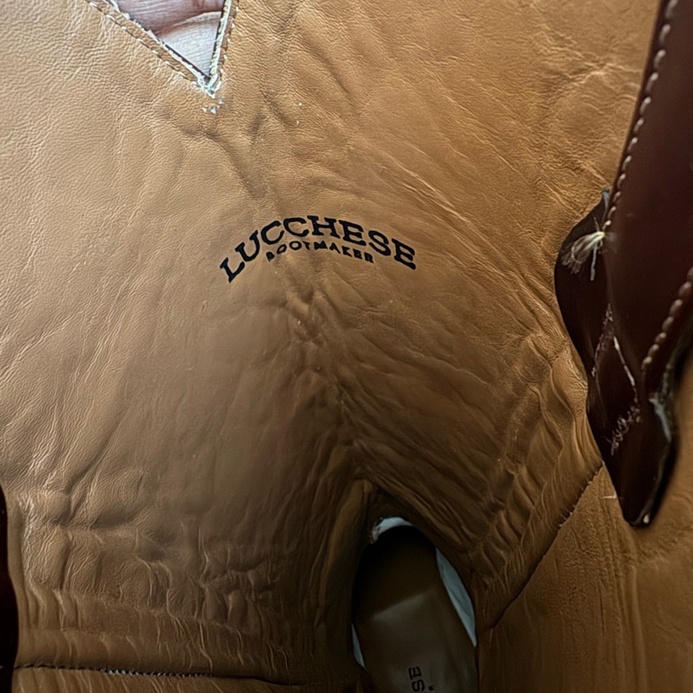 Lucchese Brown Leather Tall Western Boots with Embroidery - Picture 5 of 7
